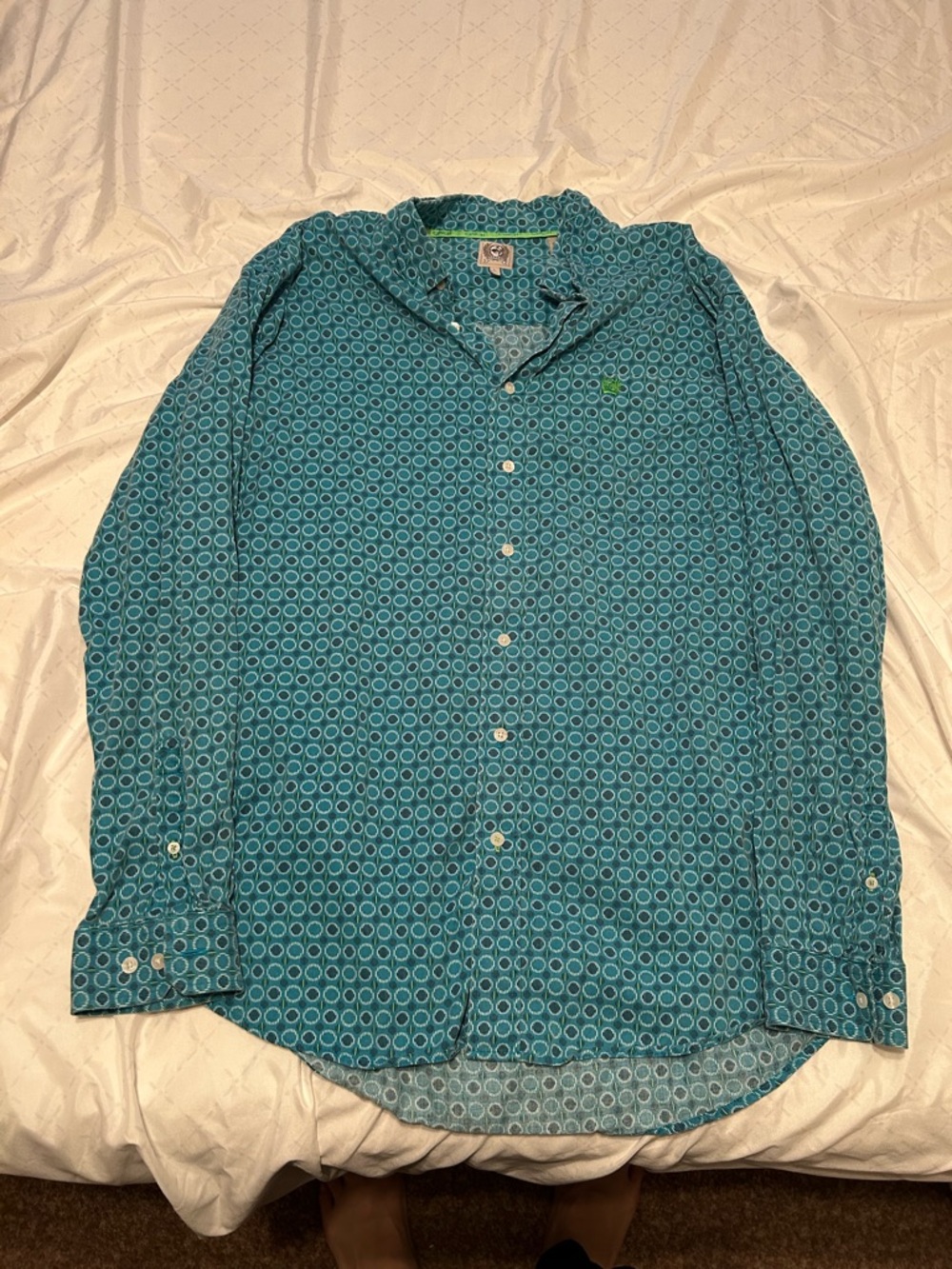 Cinch Turquoise Geometric Print Long-Sleeve Button-Down Shirt